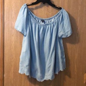 Off the shoulder jean shirt